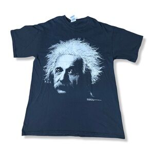 Vintage Albert Einstein Scientist Graphic T Shirt Black Men’s Size Medium Y2K